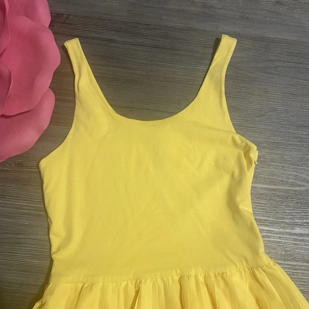 RALPH LAUREN Girl's‎ Size 16 Yellow Pleated Tiered Sleeveless Dress Cotton Blend